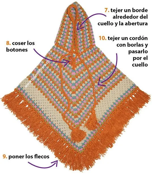 Ponchos tejidos a crochet con cuadrados - Imagui
