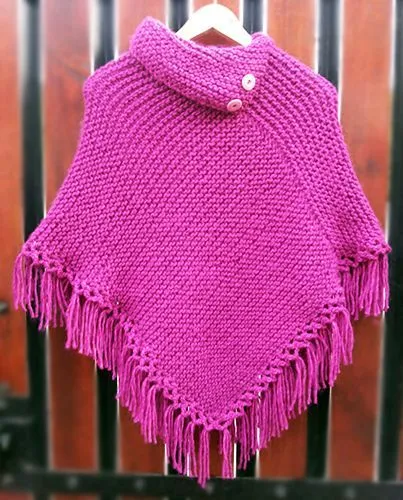 Poncho niña rosado tejido a palillos (Poncho dos agujas) / #knit ...