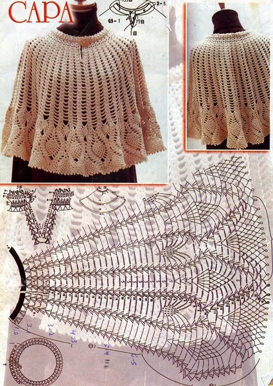 Molde de poncho tejidos a crochet - Imagui