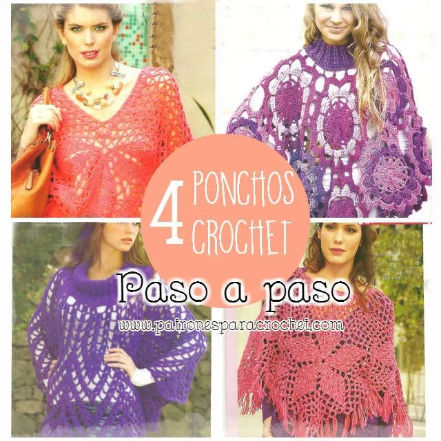 4 Ponchos Crochet / patrones y paso a paso en PDF ~ Patrones para ...