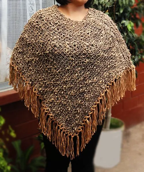 Poncho marrón tejido con palillos (Poncho dos agujas) / #knit ...