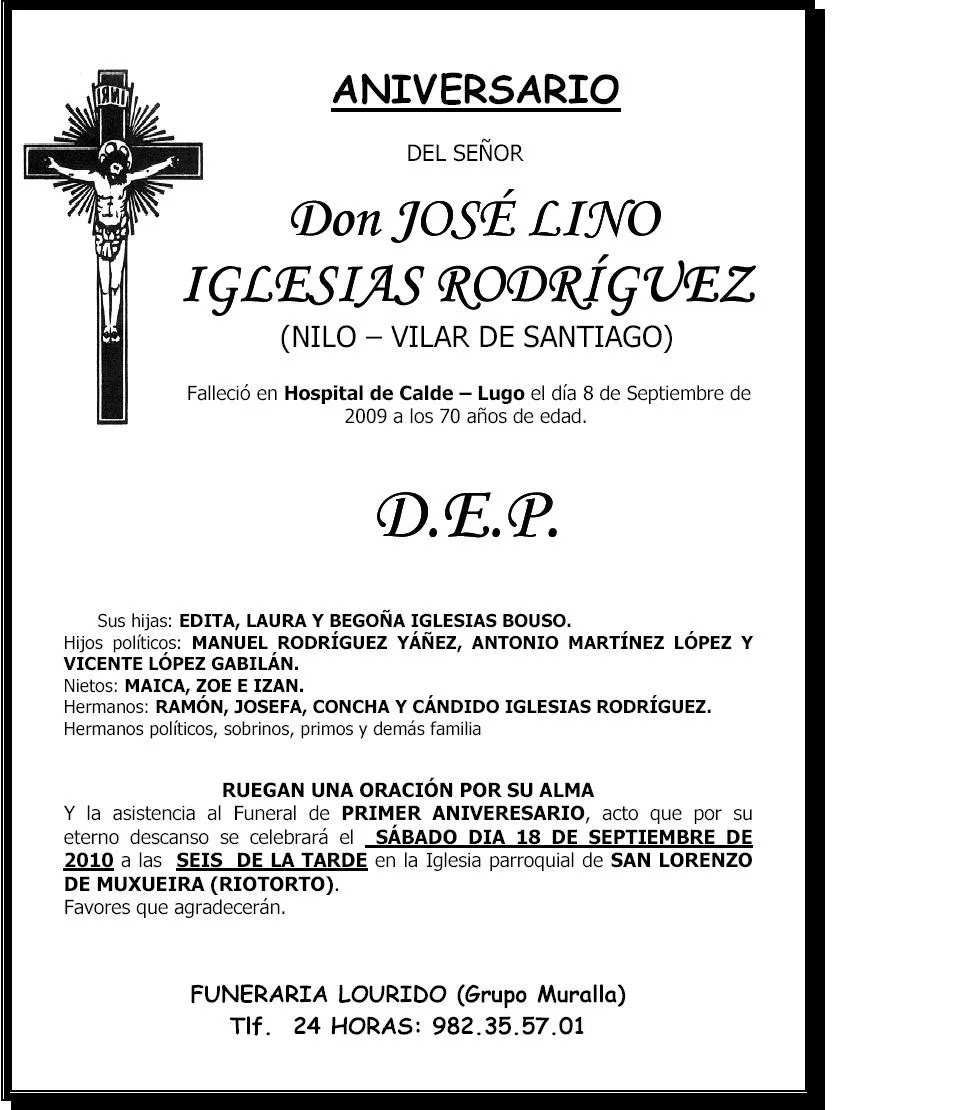 A Pontenova: Esquela aniversario José Lino Iglesias Rodríguez ...