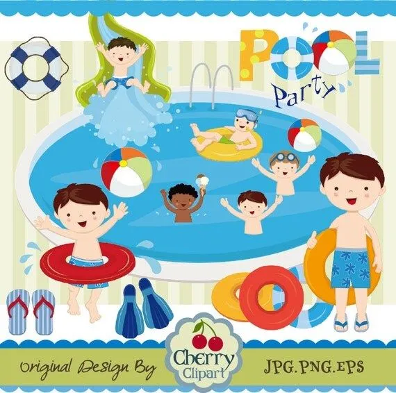 Pool Party Swim Boys Digital Clipart Set Personal por Cherryclipart