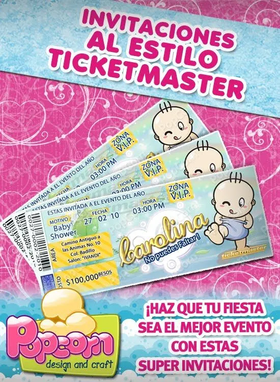PopCorn: Originales invitaciones tipo ticketmaster para baby shower!!!