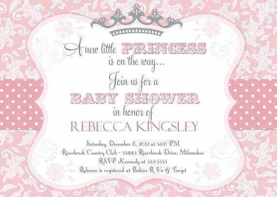 Princess Baby Shower Invitation Pink Damask by PartyPopInvites
