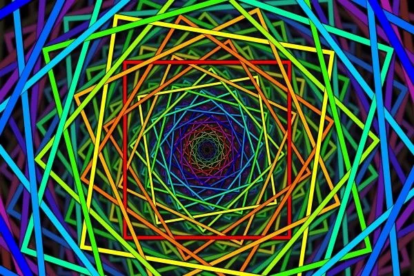 Postal: Cuadrados de colores formando una espiral (14262)