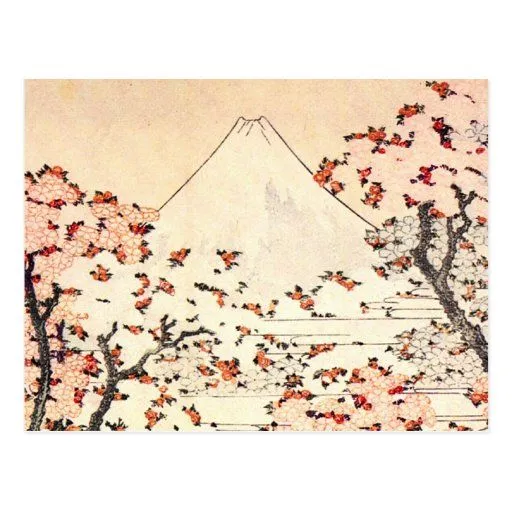 Postal de las flores de cerezo de Hokusai el monte de Zazzle.