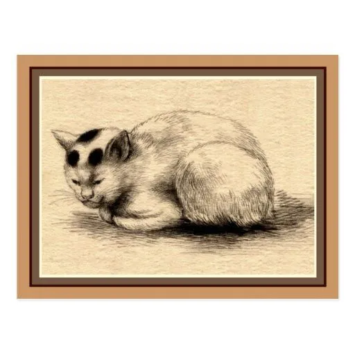 Postal japonesa del dibujo de la tinta del gato na de Zazzle.