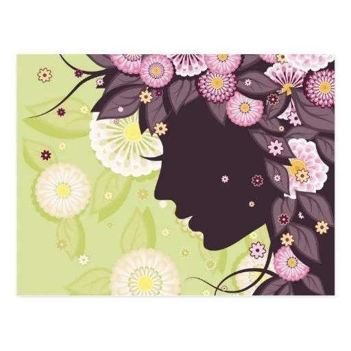Postal con la silueta y las flores de la cara de l | Zazzle Postal con la silueta y las flores de la cara de l | Zazzle