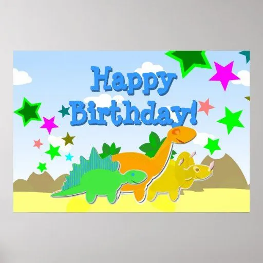 Poster del feliz cumpleaños de los dinosaurios | Zazzle