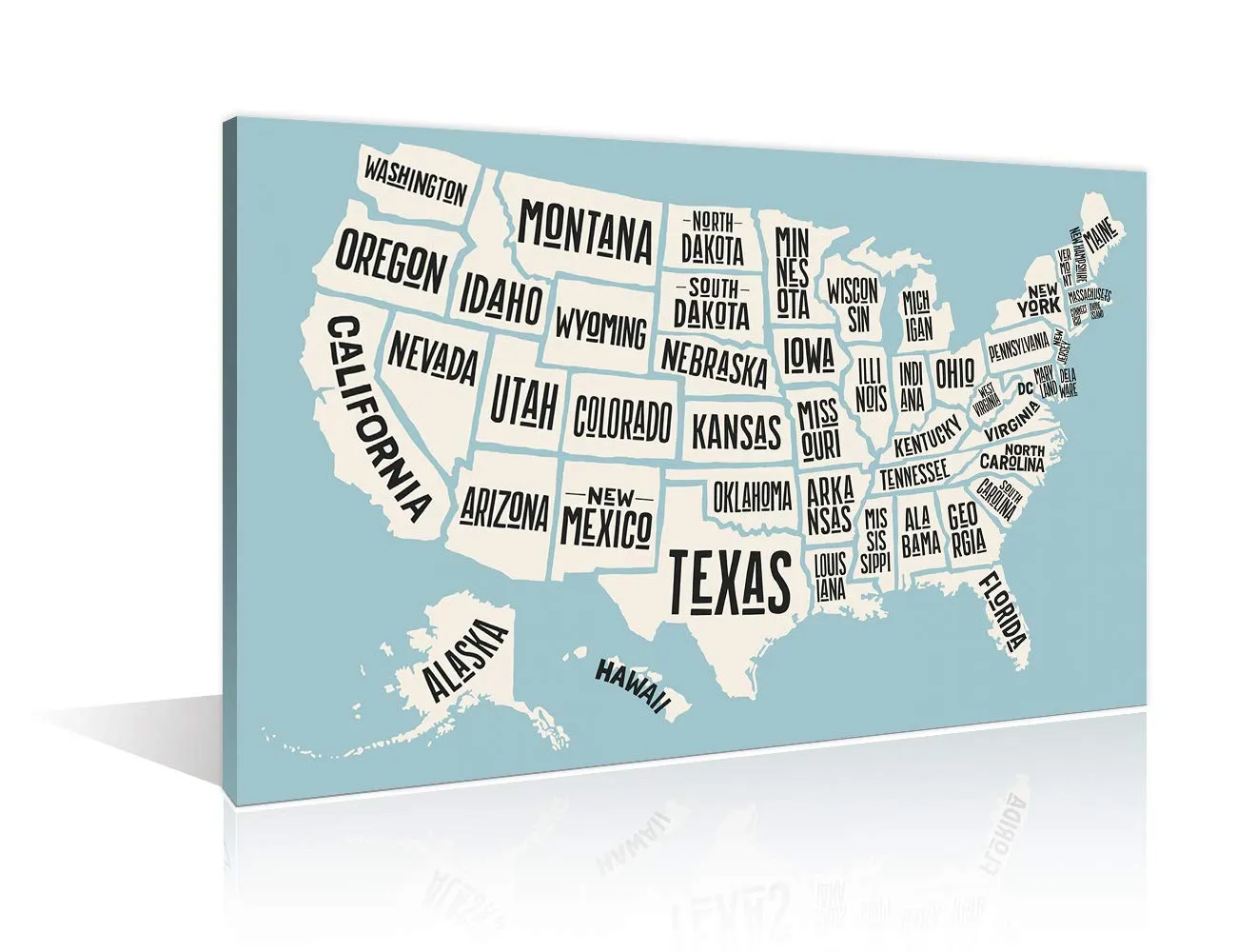 Póster de mapas de Estados Unidos con detalles de nombre de Estados Unidos,  1 póster impreso