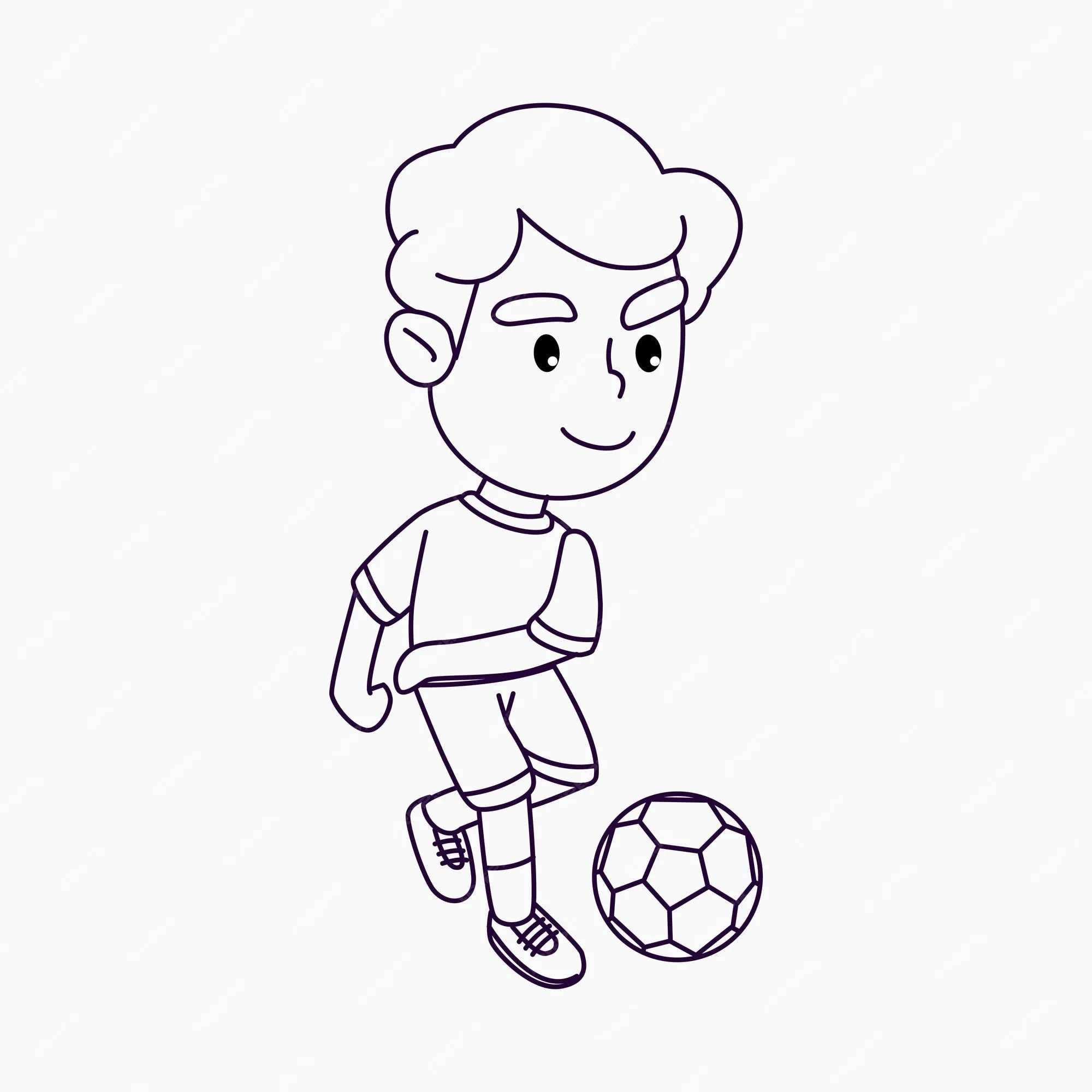 Premium Vector | Coloring page cute boy playing soccer happy boy kicking  the ball cartoon vector illustration