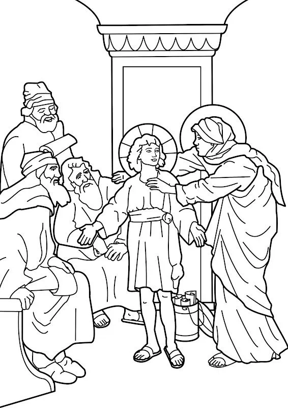 Dibujos Católicos : El niño jesús en el templo para colorear