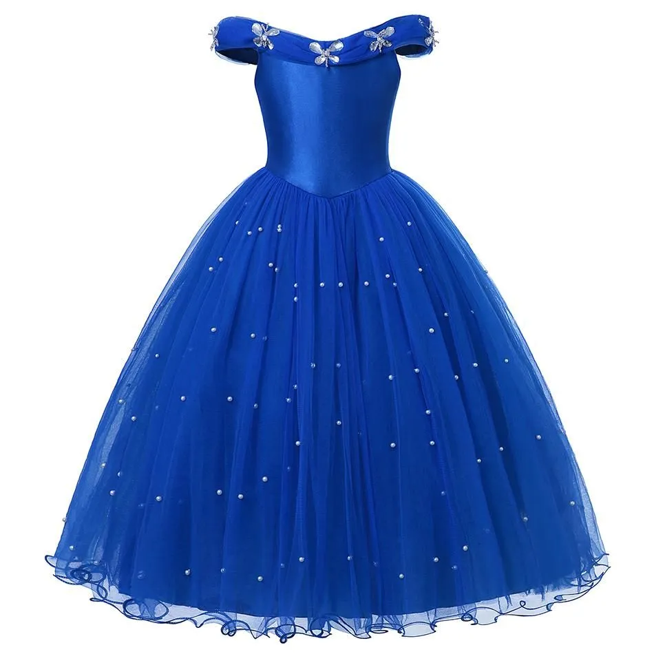 Princesa Cenicienta Vestido Azul Ropa Niña Fuera Del Hombro Desfile Vestido  De Baile Niños Deluxe Fluffy Bead Disfraz De Fiesta De Halloween One 323w  De 16,17 € | DHgate