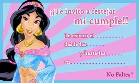 Jazmin - Princesas de Disney - Tarjeta de cumpleaños para imprimir ...