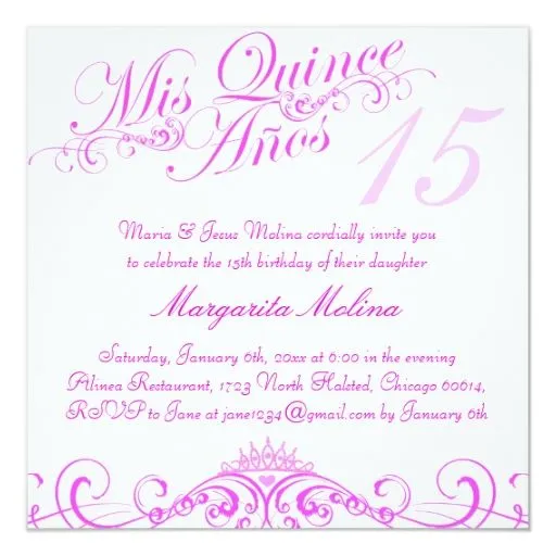 Princesa rosada Tiara Quinceanera Invitation Invitación 5.25" X ...