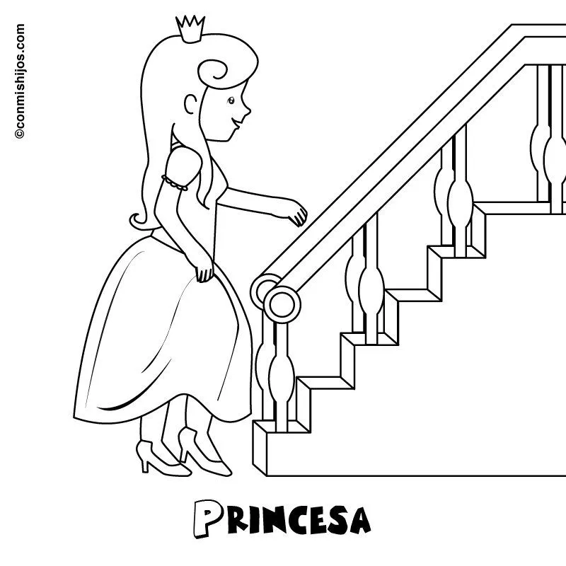 Princesa subiendo la escalera: Dibujos para colorear Princesa subiendo la escalera: Dibujos para colorear