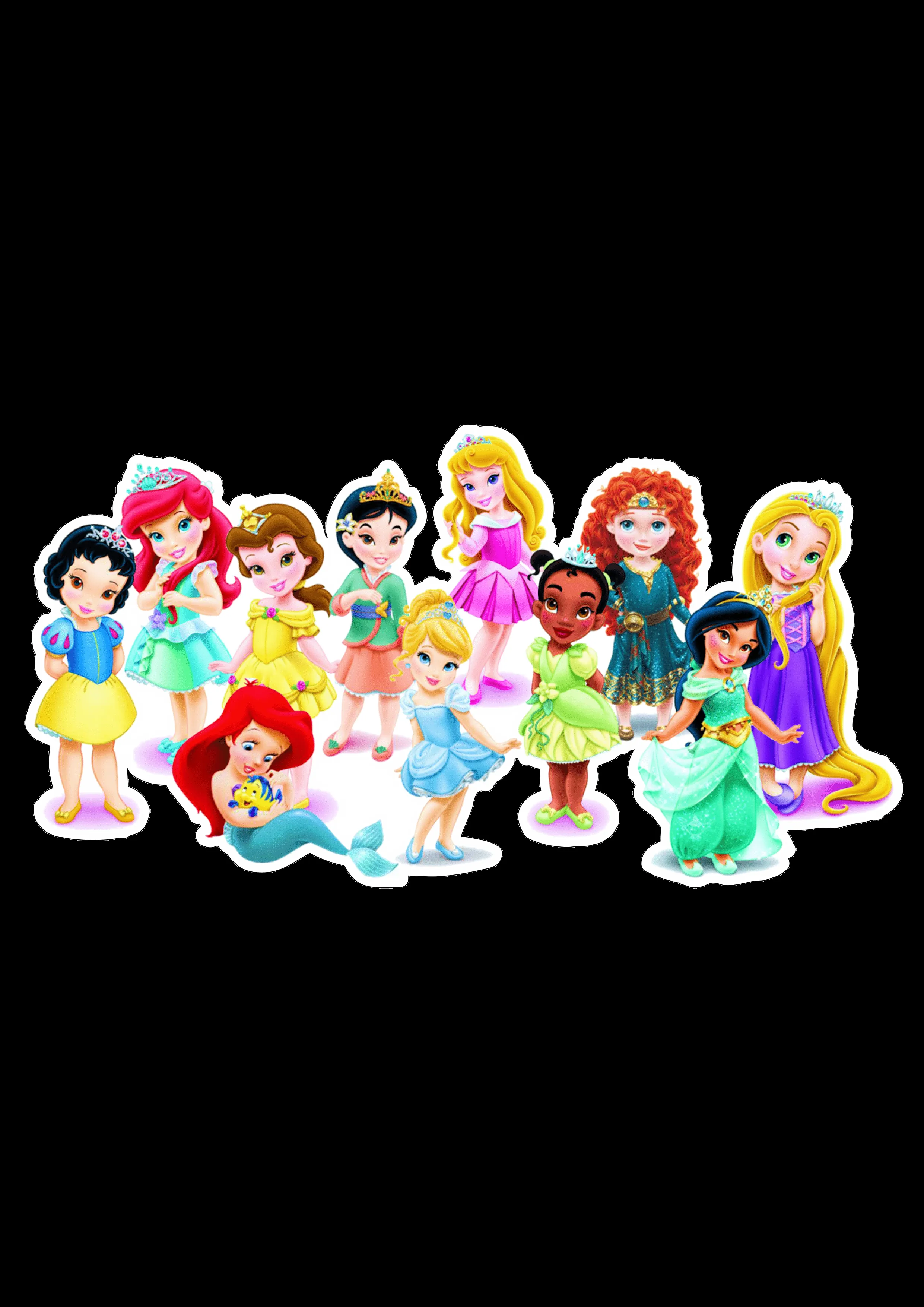 Princesas Disney baby Branca de neve Bela Cinderela Ariel Aurora fundo transparente Jasmine Rapunzel Tiana png Princesas Disney baby Branca de neve Bela Cinderela Ariel Aurora fundo transparente Jasmine Rapunzel Tiana png