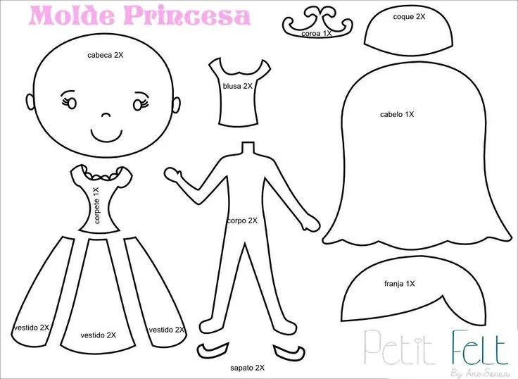 Princess template Molde princesa | Feltro | Pinterest