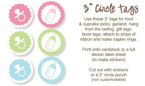 Printable circle tags for favors, food picks, cupcake picks ...