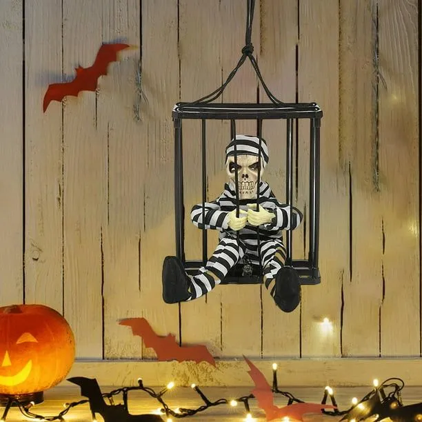 Prisión de miedo Enjaudo Prisionero Gritando Decoraciones de Halloween  Transductor de movimiento Ani Colco Prisionero de jaula de cráneo aterrador  | Bodega Aurrera en línea