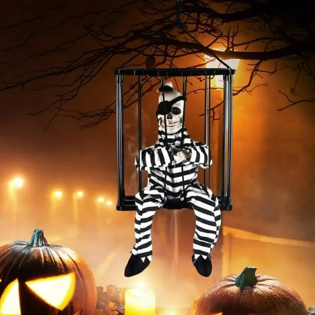 Prisión de miedo Enjaudo Prisionero Gritando Decoraciones de Halloween  Transductor de movimiento Ani Colco Prisionero de jaula de cráneo aterrador  | Walmart en línea