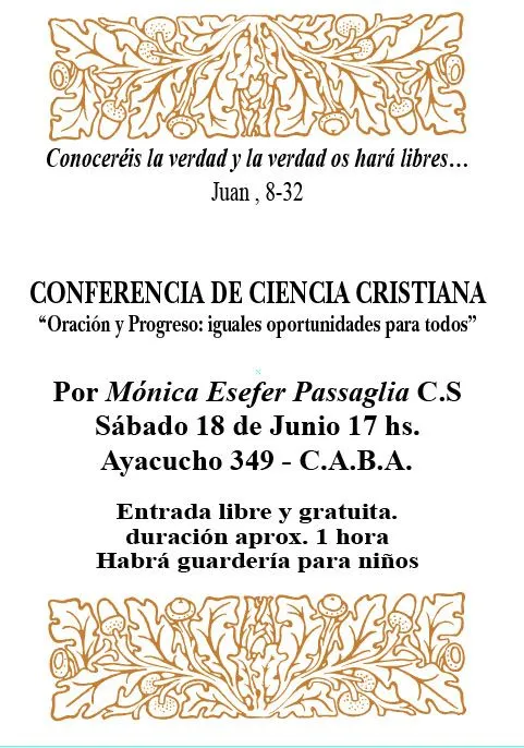 Próximas conferencias públicas de la Ciencia Cristiana en idioma ...