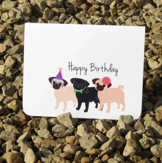 Pug Birthday Card Dog Birthday card por StelieDesigns en Etsy