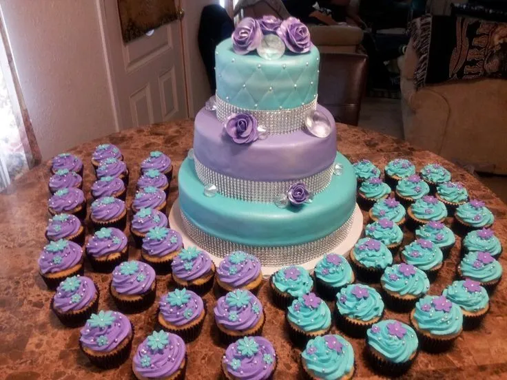 Purple and Turquoise cake and cupcakes | Baby stuff | Pinterest ...