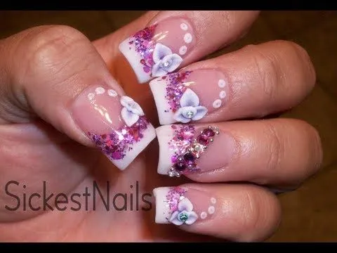 My Acrylic Nails- Pink Purple 3d flower/ Mis Uñas Acrilicas -Flor ...