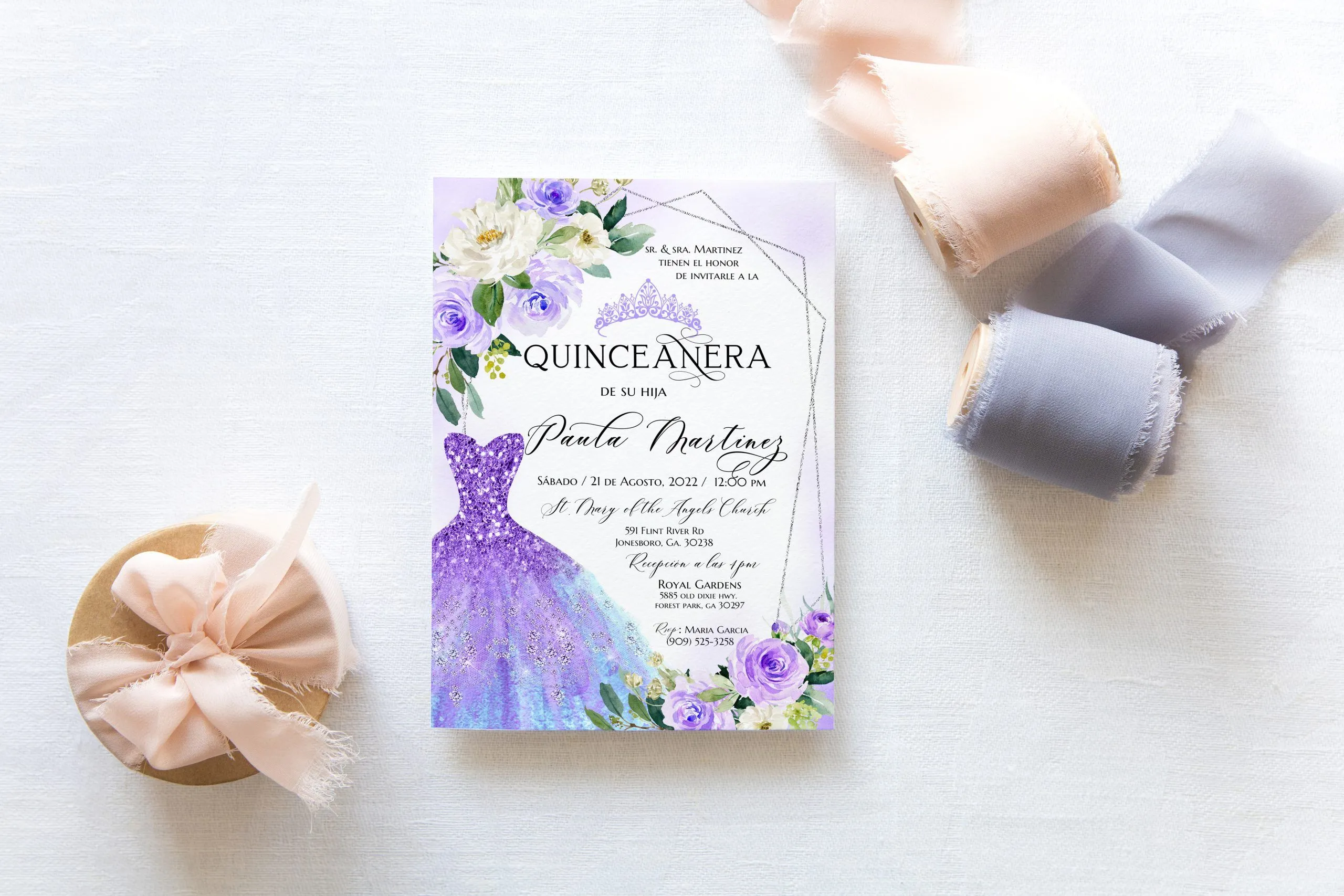 Quinceanera invitation templates blush purple editable corjl