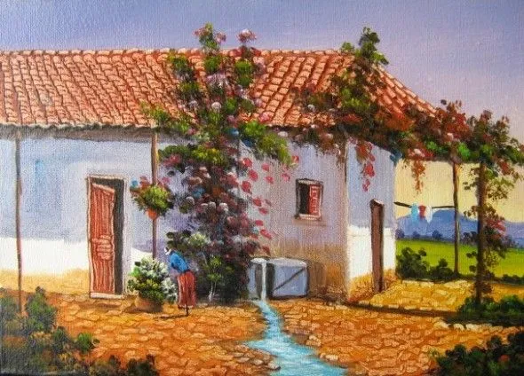 Pinturas de paisajes con casas - Imagui