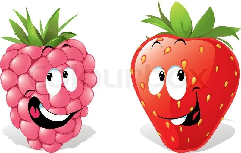 Raspberry and strawberry cartoon | Vector | Colourbox