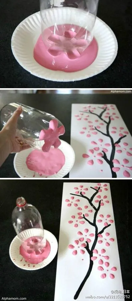 Reciclatex: Cómo pintar flores de cerezo con una botella Reciclatex: Cómo pintar flores de cerezo con una botella