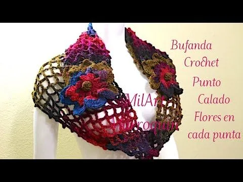 Una red en bufanda con flores o mariposas facil - YouTube