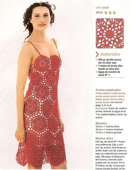 Red Flower Motif Dress free crochet graph pattern | Crochet ...