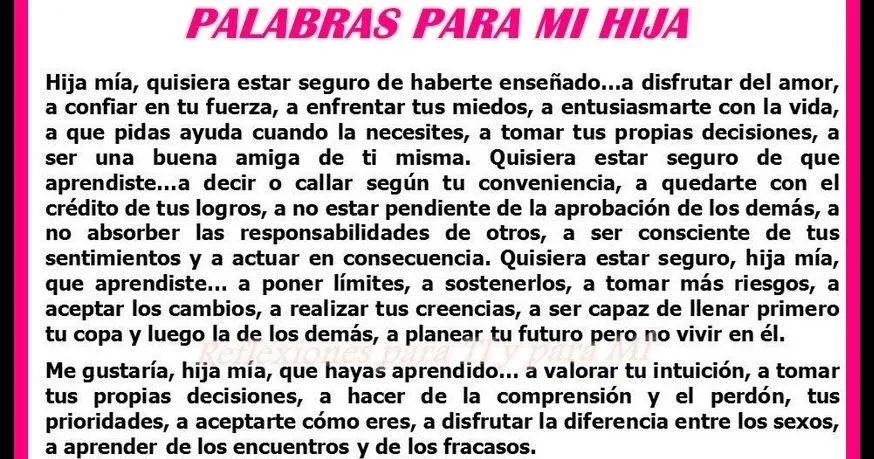 Reflexiones para TI y para MÍ: * PALABRAS PARA MI HIJA (Poema ... Reflexiones para TI y para MÍ: * PALABRAS PARA MI HIJA (Poema ...