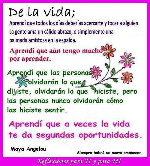Reflexiones para TI y para MÍ: * De la vida aprendí que..... Reflexiones para TI y para MÍ: * De la vida aprendí que.....
