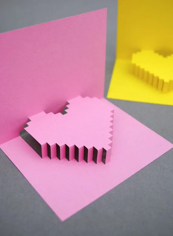 Regalos manuales de amor: Tarjeta con corazón 3D en píxeles