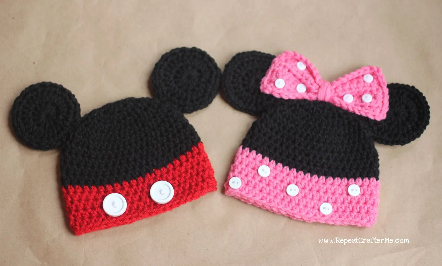 Repeat Crafter Me: Mickey and Minnie Mouse Crochet Hat Pattern