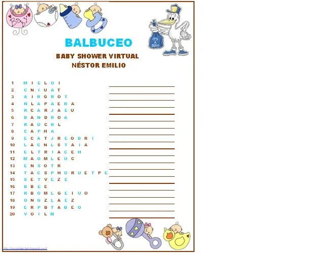 Juegos balbuceo para baby shower para imprimir - Imagui