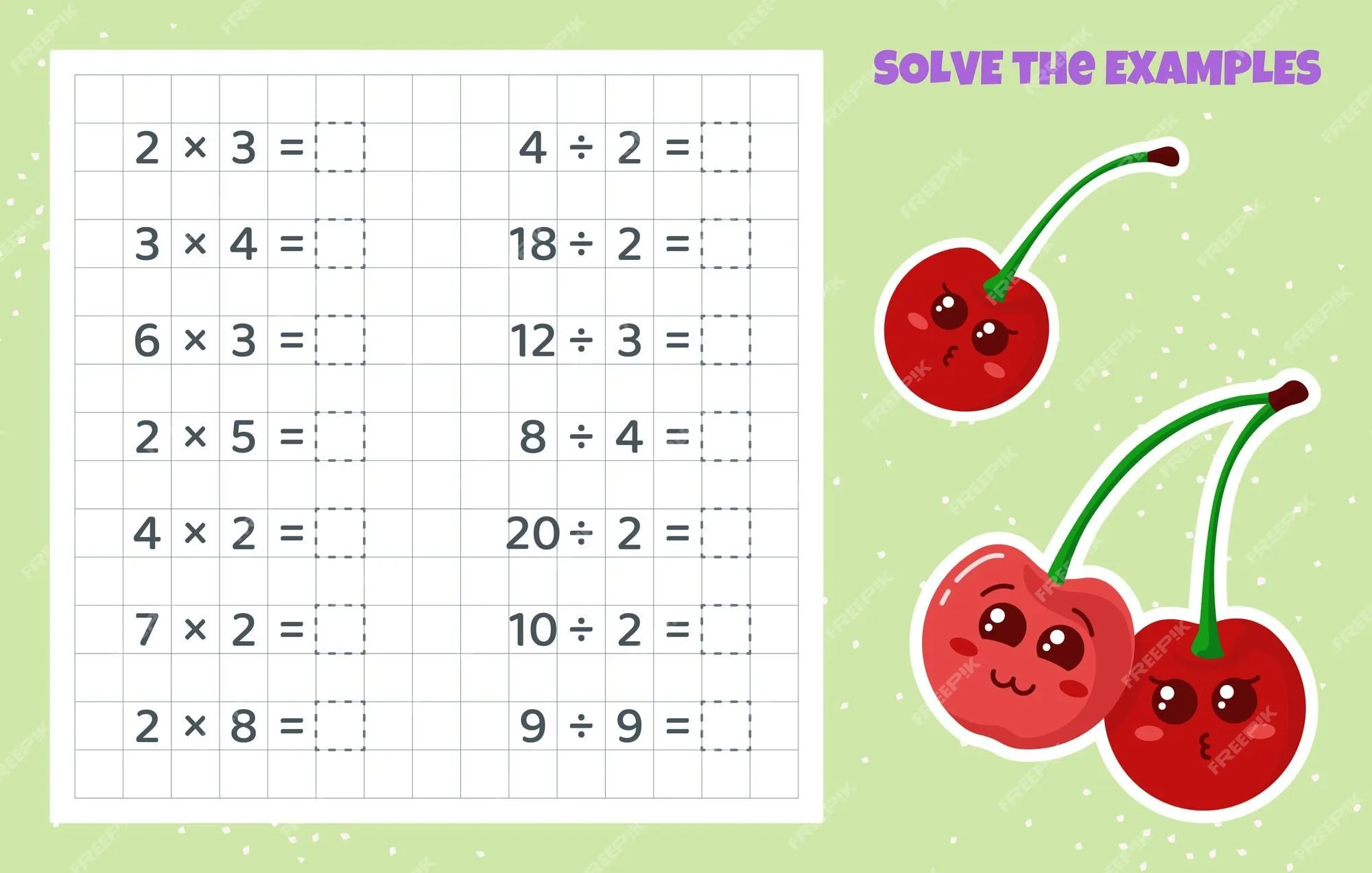 Resuelve los ejemplos división y multiplicación juego de rompecabezas  matemático hoja de trabajo para la escuela | Vector Premium
