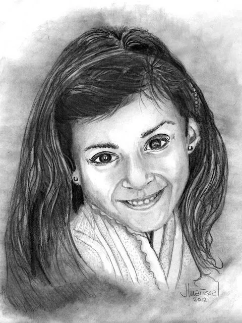 Retrato de niña 2. Carboncillo sobre cartulina. 30 x 21 cms. Pintor Juan Mariscal.
