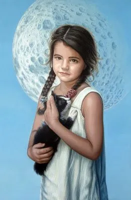 Retrato de niña con gato. Pintura al óleo. Autor: Denis Nuñez Rodríguez. Título: Sentido de pertenencia. Técnica: Óleo sobre lienzo. Dimensiones: 92 x 61 cm