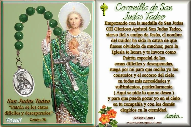 Imágenes de Cecill: Estampita y Oración Coronilla de San Judas Tadeo