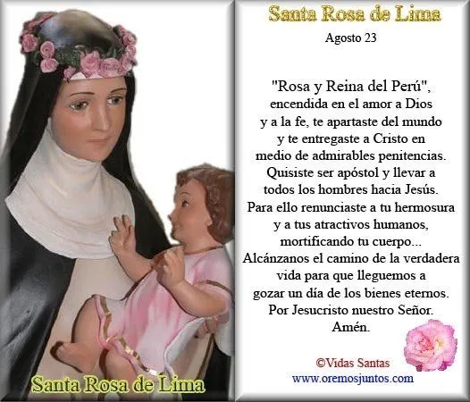 Rincón de la Oración: Estampas Oraciones de Santa Rosa de Lima