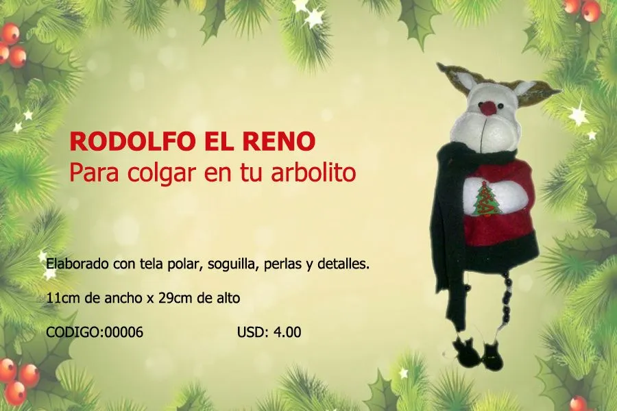 Rodolfo el reno - vestido rojo- ideal para colgar en tu arbolito.