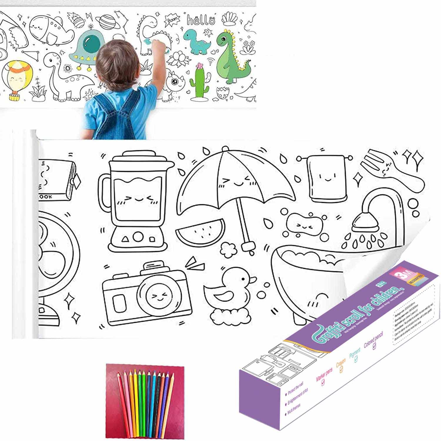 Rollo de papel de dibujo para niños, rollo de papel para colorear para  niños, rollo de