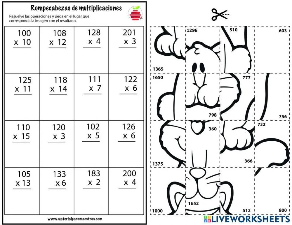 Rompecabezas multiplicaciones worksheet | Live Worksheets