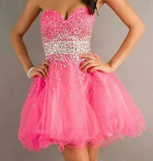 Rosa chicle y brillantes | Prom dresses short, Beaded party dress, Cheap  prom dresses